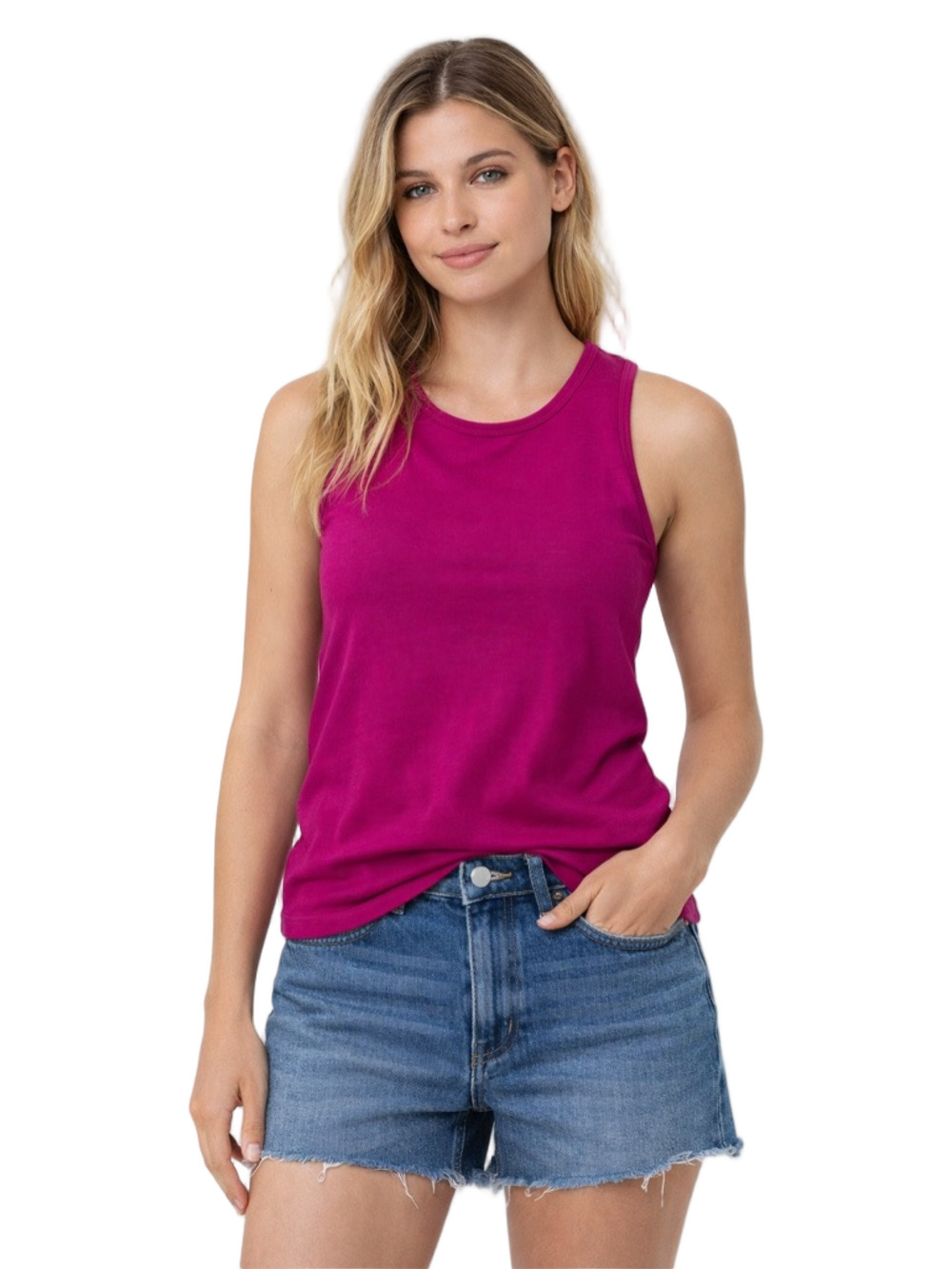 Aura Pink Fitted Sleeveless Tank Top